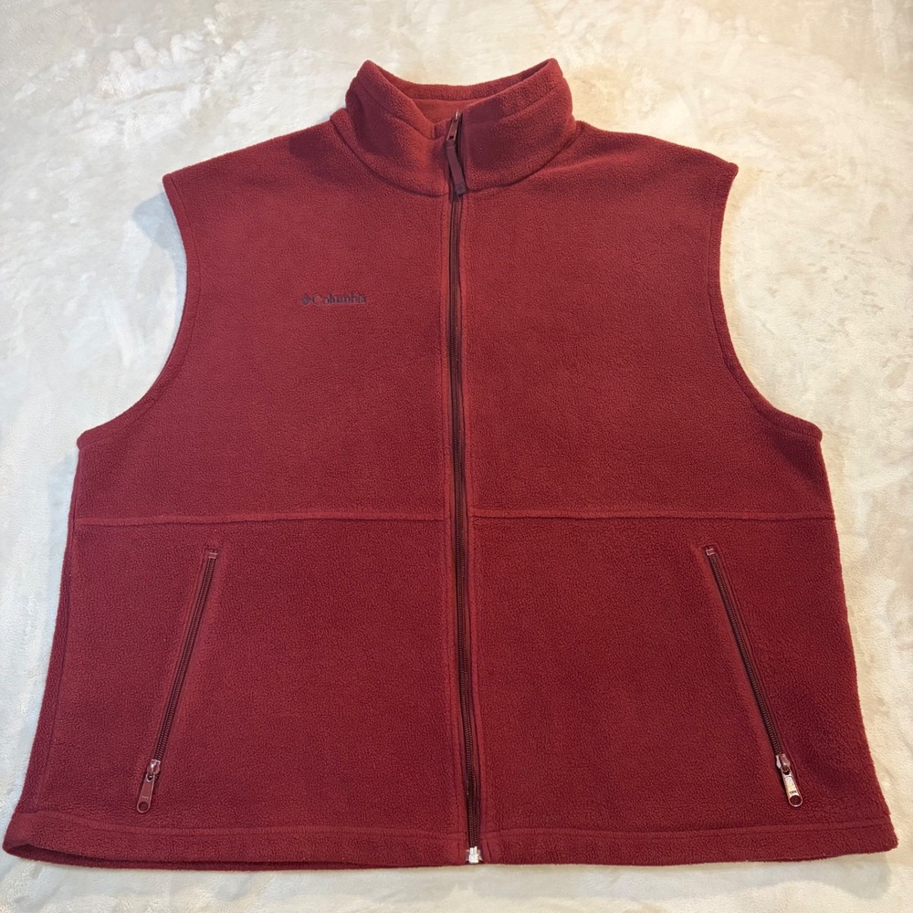 Columbia Mens XXL Steens Mountain Fleece Vest Burgundy Red Full Zip WM1480
